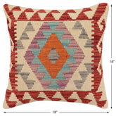 handmade Traditional Pillow Red Blue Hand-Woven SQUARE 100% WOOL Hand woven turkish pillow2' x 2'